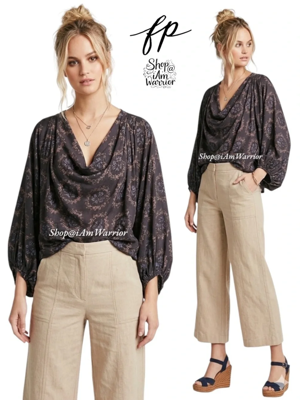 Free People print boho peasant cowl draped top *shop@iamwarrior